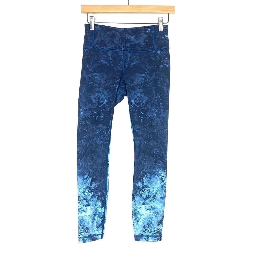 LULULEMON NAVY & LIGHT BLUE MARBLE LEGGING WITH ZIPPER